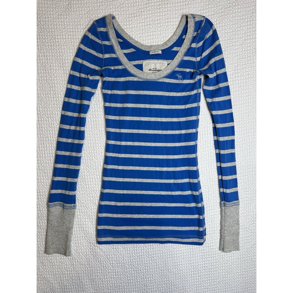 Abercrombie New York Blue Gray Striped Scoop Neck Stretch Top Womens Medium